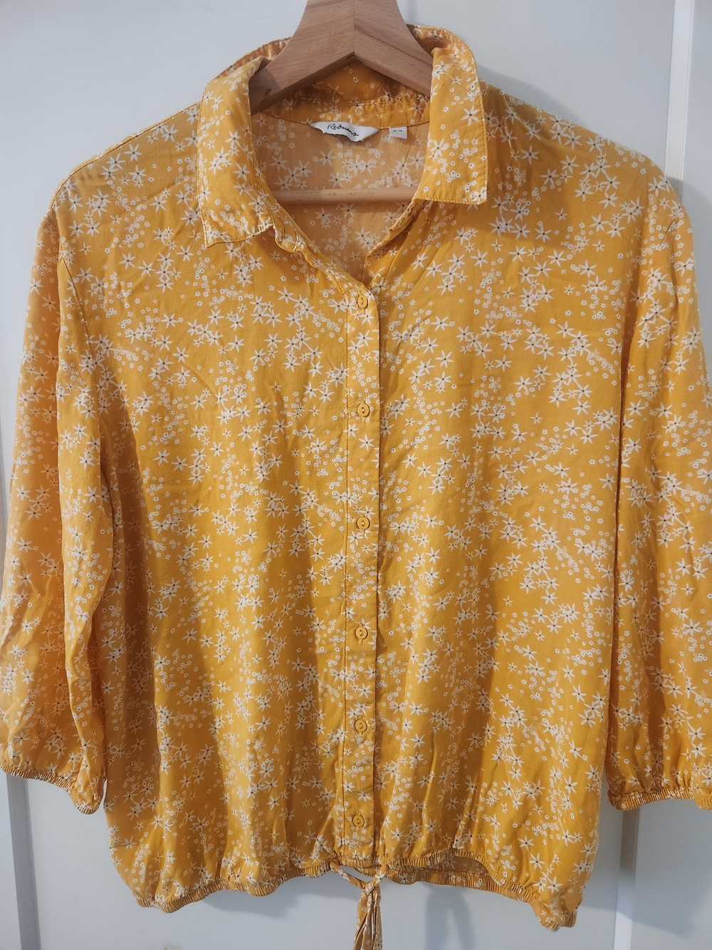 Reitmans Yellow Floral Button-Down Drawstring Shirt